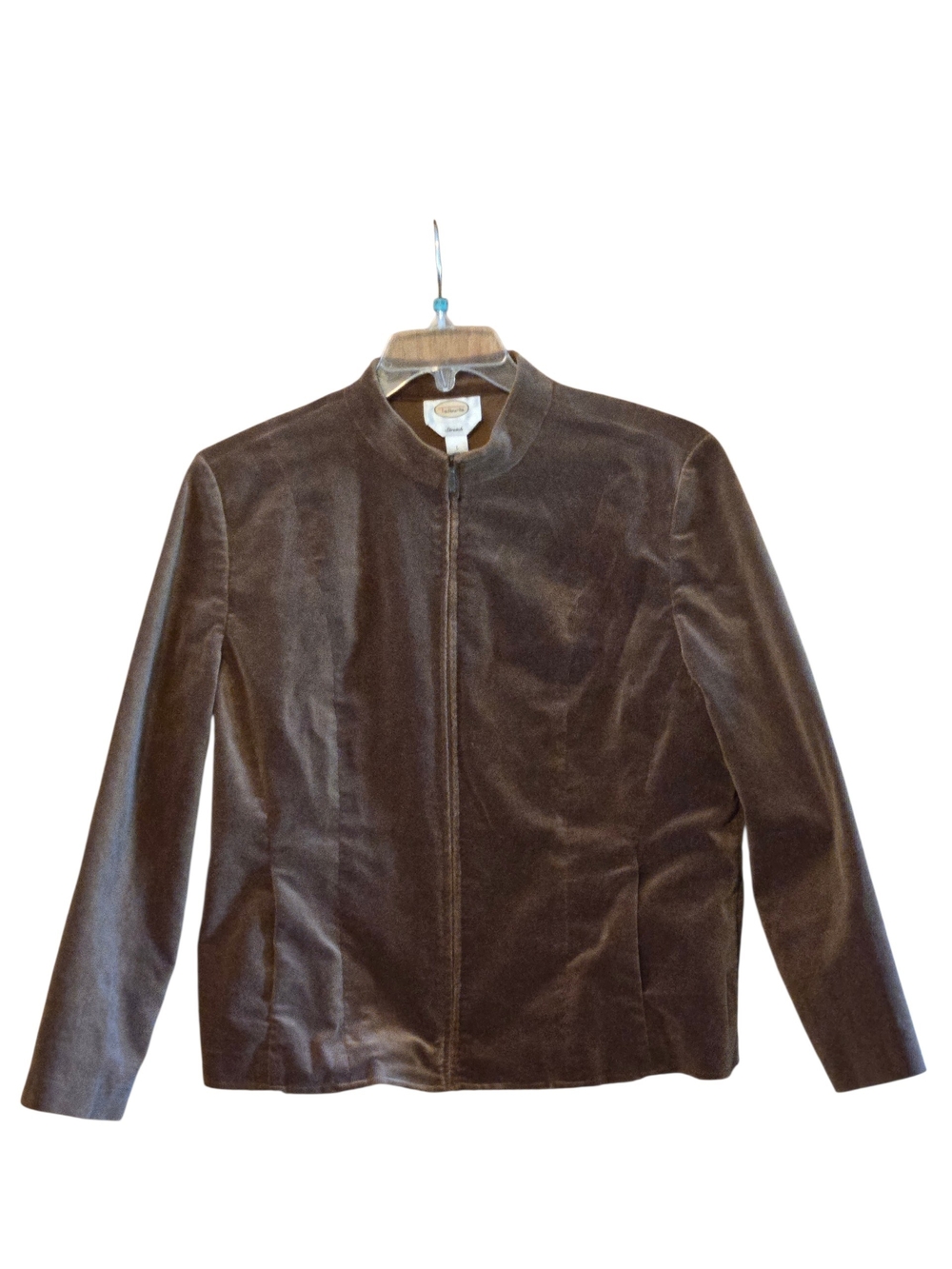 Vintage Talbots Brown Corduroy Jacket Women’s L Suede Look Zip Front Stretch